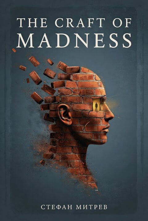 Корица на „The Craft of Madness“ — човешки профил от тухли, които се разпадат